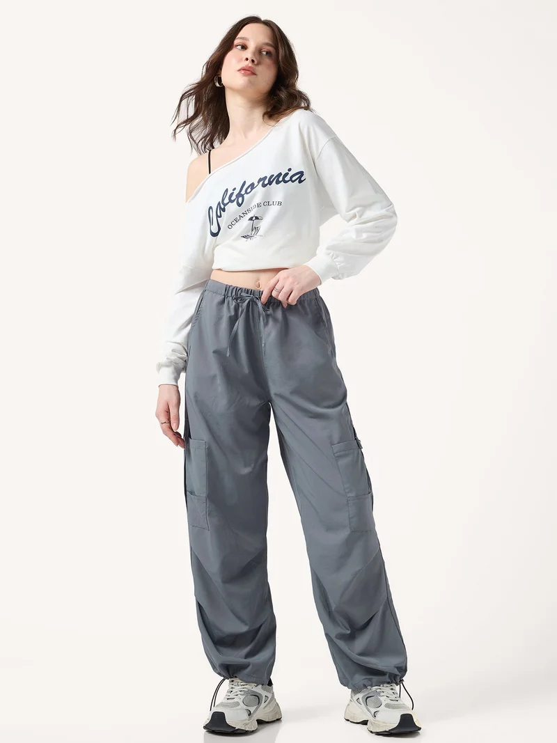 أوجيدر بنطلون واسع الساق برباط وجيوب كارجو رمادي